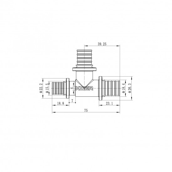 Трійник перехідний Koer KA.T20-20-16 - 20(2.8mm) x 20(2.8mm) x 16(2.2mm) (KR4889)