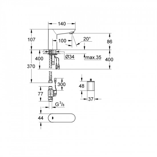 Змішувач безконтактний для умивальника без змішування, 6V Grohe Euroeco Cosmopolitan E (36271000)