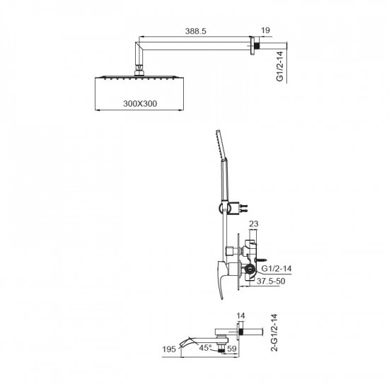 Вбудована душова система із змішувачем Koer KB-66007-01 (Колір хром) (KR3464)