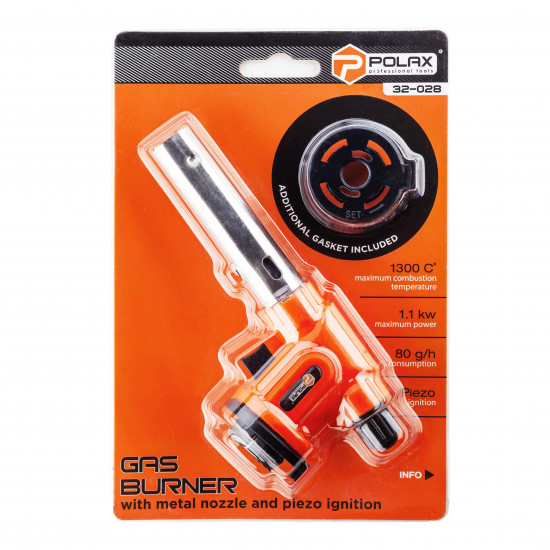 Газовий пальник з металевим соплом та п\'єзопідпалом Polax 1,1 kW, 1300 °C (32-028) Газовий пальник з металевим соплом та п\'єзопідпалом Polax 1,1 kW, 1300 °C (32-028)