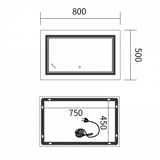 Зеркало Mixxus Premium QUADRO MR20-50x80-REVERSE (LED Touch, Anti-fog, димер) (MP6620)