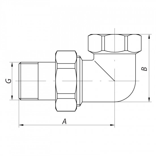 Згін американка (хром) 1/2 "кутовий Koer KR.342.chr (KR2705)