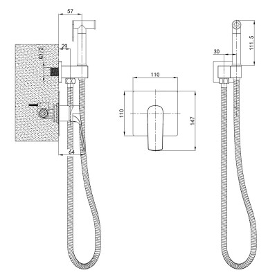 Змішувач для гігієнічного душу Mixxus Premium MONE 002 INNER Black вбудований з лійкою (MI6779)