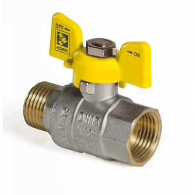 Кран кульовий KOER KR.218.G - 1/2" FM ГШМ YELLOW, ручка "метелик" жовта (KR0036)