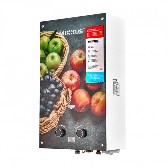 Газова колонка MIXXUS GWH-0310 BASIC GLASS димохідна 10 л/хв (панель зі скла з малюнком) (WH0024)