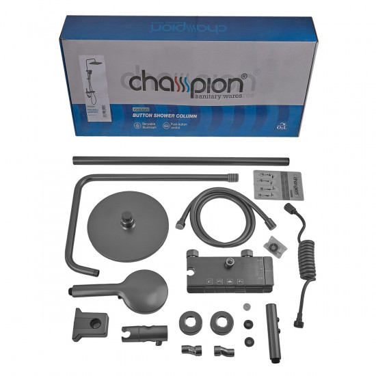 Душова колона зі змішувачем з кнопковим перемикачем з алюмінію Champion PBD-009-J GRAPHITE, 4 режим