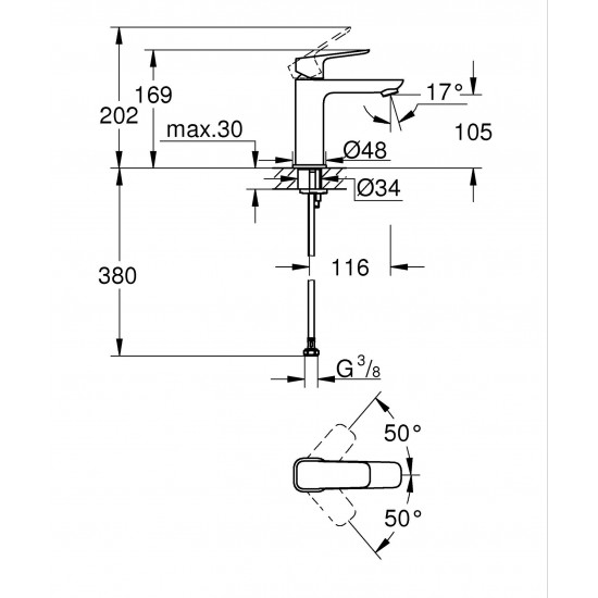 Одноважільний змішувач для раковини M-розміру Grohe Cubeo (1017550000)