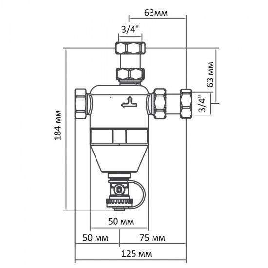 Сепаратор шламу з магнітом для котла Roho R680-075N - 3/4" (нікель) (RO0157)