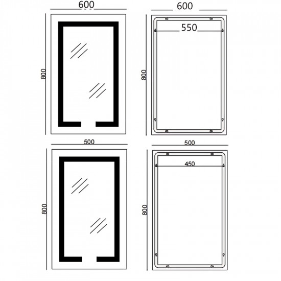 Дзеркало Mixxus HARD MR07-50x80 з LED Touch, Anti-fog, димером, регулюванням яскравості (MX9992)