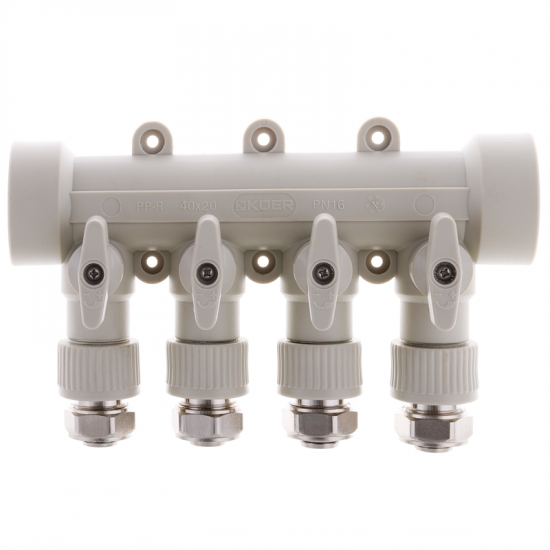 Коллектор распределительный 4-way с фитингом (40x20) PPR Koer K0192.PRO (KP2557)