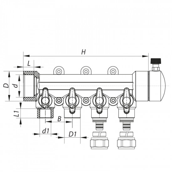 Коллектор распределительный 4-way с фитингом (40x20) PPR Koer K0192.PRO (KP2557)