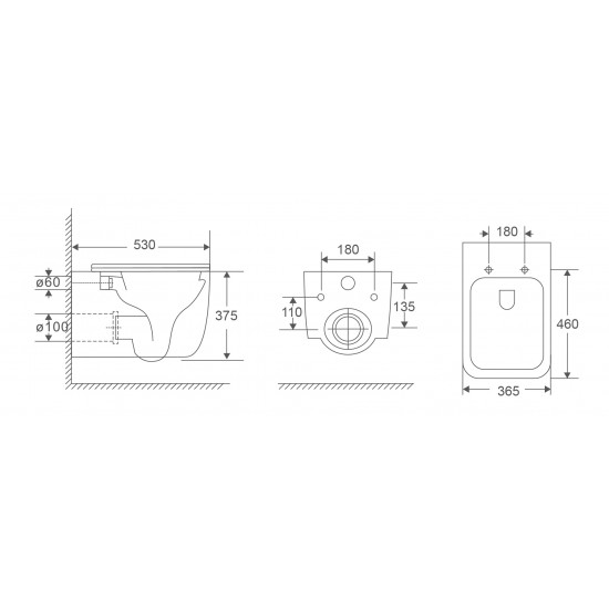 Унітаз підвісний Mixxus Premium DIVERSE-0301-T1 BLACK 530х365х373mm, система змиву TORNADO 1.0 (MP6