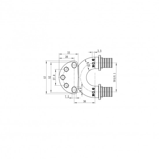 Уголок настенный с сквозным проходом и ВР Koer KA.LW20-06F-20 - 20(2.8mm) x 1/2"F x 20(2.8mm) (KR4883)