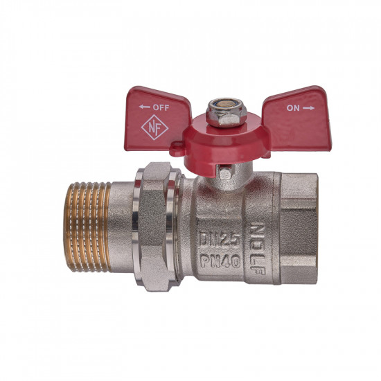 Кран з американкою Nolf classic NFC.921-10-1" FM ГШМ, ручка "метелик" червона (NF3152)