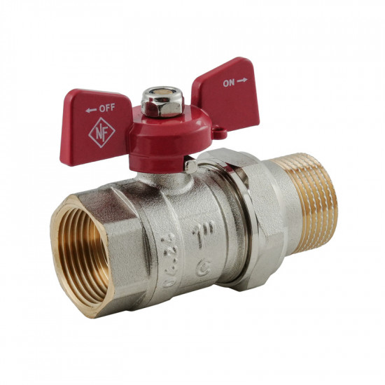 Кран з американкою Nolf classic NFC.921-10-1" FM ГШМ, ручка "метелик" червона (NF3152)