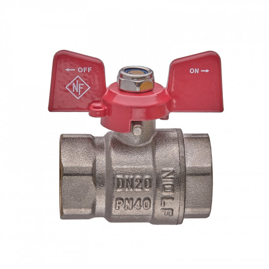 Кран кульовий Nolf classic NFC.711-08-3/4" FF ГГМ, ручка "метелик" червона (NF3132)