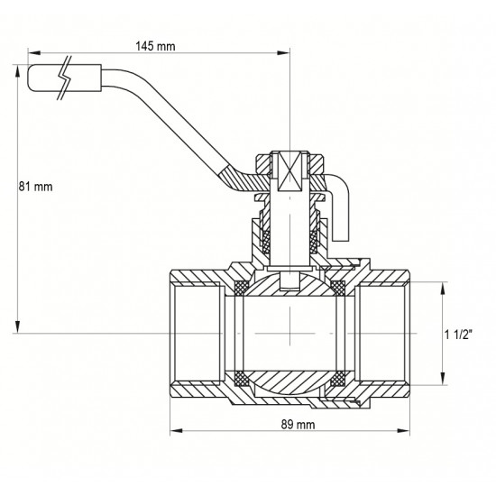 Кран кульовий KOER KR.214.G - 1 1/2" FF ГГВ YELLOW, ручка "важіль" жовта (KR0136)