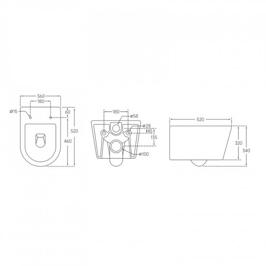 Унітаз підвісний Mixxus BEVEL-0302-R 520x360x365mm, система змиву RIMLESS (MI6709)