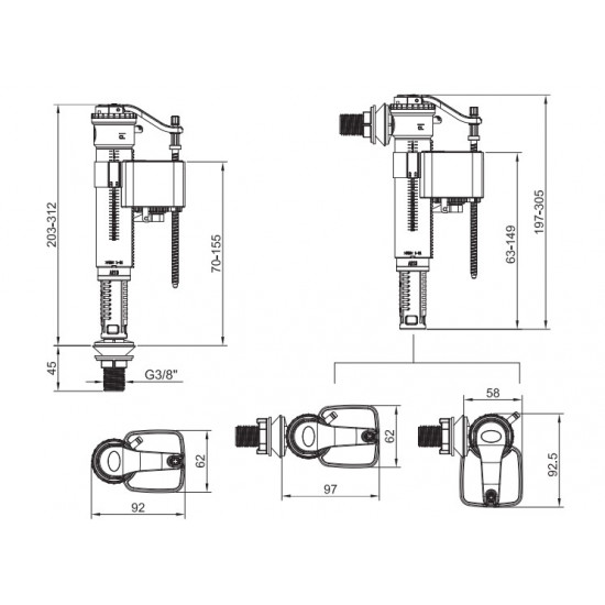 Арматура наповнювальна з універсальним підключенням Koer KT-0101-3/8" латунне різьбл. 3/8" (KR5607)