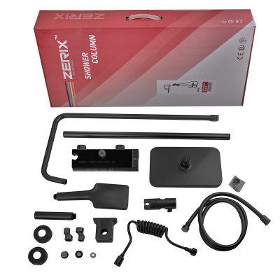 Душова колона зі змішувачем з кнопковим перемикачем з алюмінію Zerix PBI-009-J BLACK,4 режими (ZX58