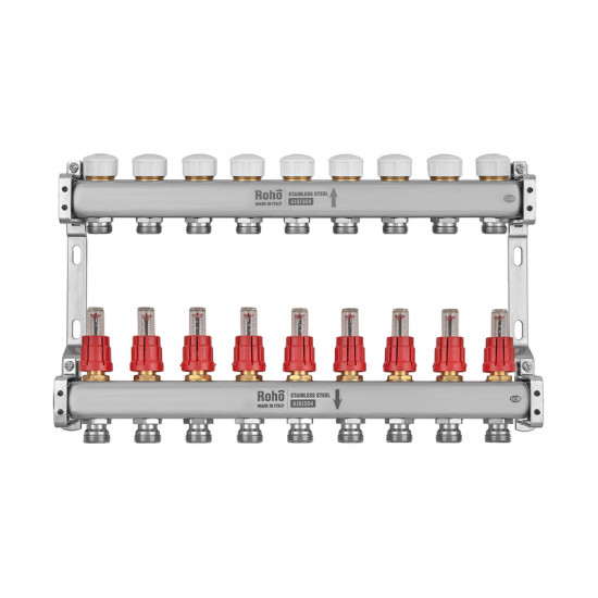 Колектор з витратоміром та термостатичними клапанами Roho R804-09M - 1"х 9 вих. (RO1033)
