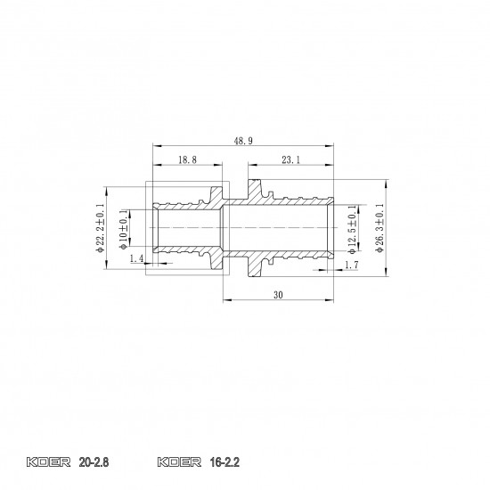 Муфта соединительная переходная Koer KA.С16-20 - 16(2.2mm) x 20(2.8mm) (KR4858)