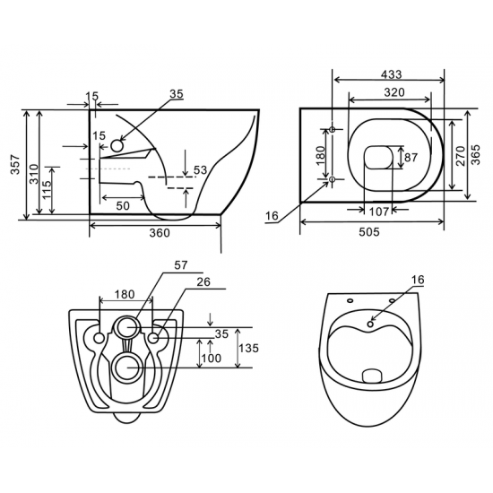 Унітаз-біде підвісний Mixxus Premium ELLIPSE-1301-R 500x365x350mm система змиву RIMLESS (MP6659)