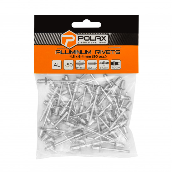 Заклепки алюмінієві витяжні 4,8 х 6,4 мм Polax (37-014)
