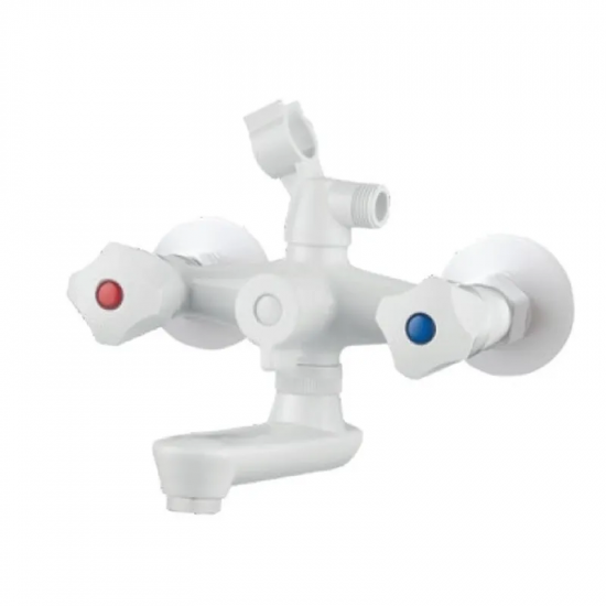 Змішувач для ванни PLAMIX OMEGA-142 EURO SET WHITE (зі шлангом, лійкою та кронштейном) (MX9699)