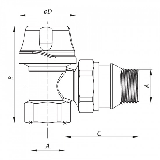 Кран термостатичний кутовий 1/2" Koer KR.921-GI (KR2682) Кран термостатичний кутовий 1/2" Koer KR.921-GI (KR2682)