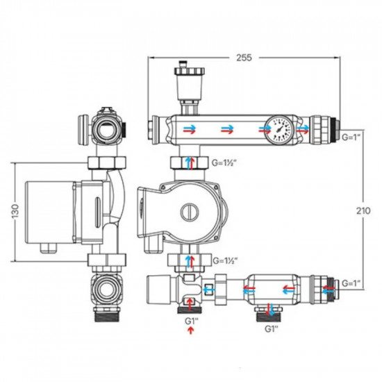 Смешивающий узел Koer KR.S1023 (с термостатическим смесит. клапаном) 1 "НР SUS304 (KR2957)