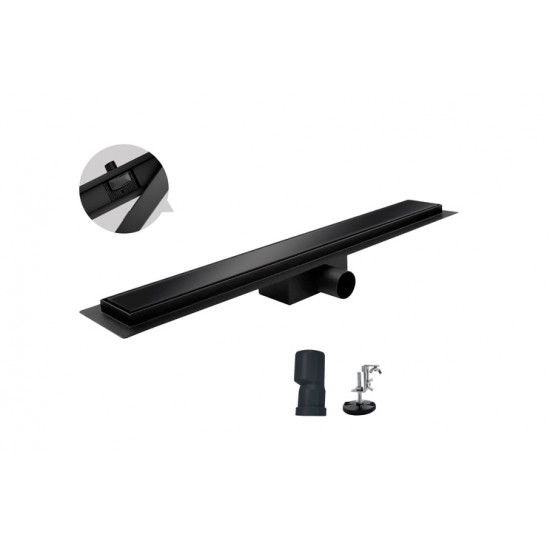 Душовий трап із нержавіючої сталі Koer FD08-70x600-GLASS Black 70x600мм зі склян. панеллю (KR5140)