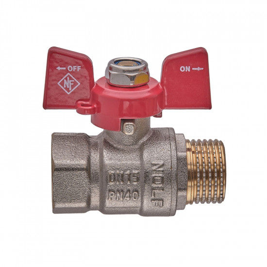Кран кульовий Nolf classic NFC.721-06-1/2" FM ГШМ, ручка "метелик" червона (NF3126)