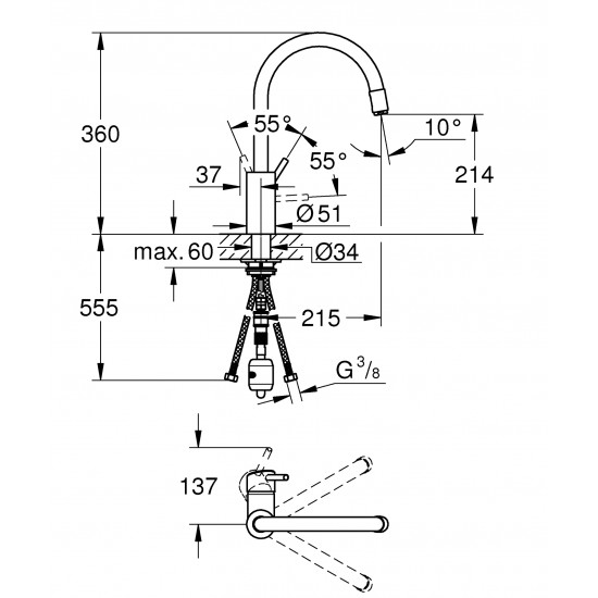 Змішувач для кухні з висувним виливом Grohe Concetto new (32663DC3)
