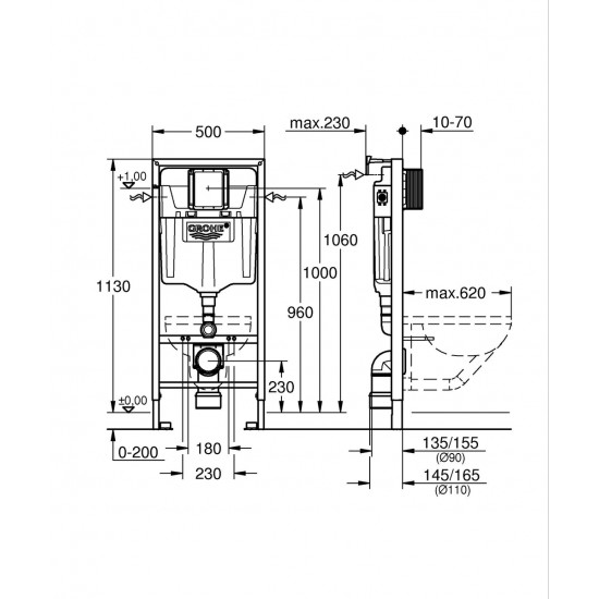 Комплект Grohe Set Унітаз QUADRO-0301-T3 + Інсталяція 38536001 + панель 38732000 (38536001QUADRO030