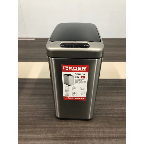 Відро для сміття сенсорне прямокутне Koer TC-020408-02 8 л колір нержавійка (KR5588)
