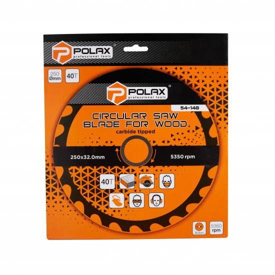Диск пилочный Polax по дереву с твёрдосплавными напайками 250x32.0/30.0, 40Т (54-148)