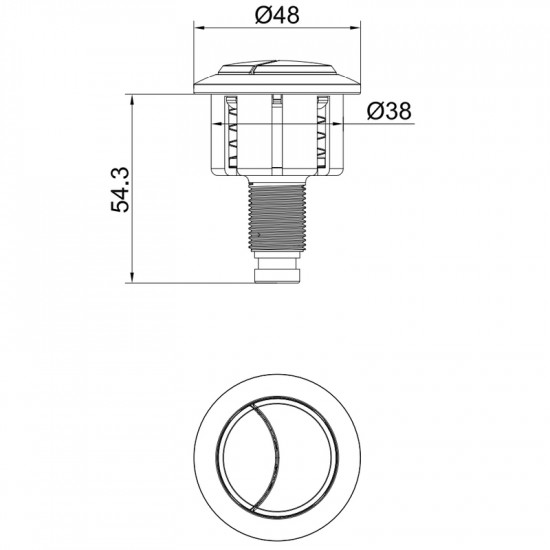 Кнопка спуску води Koer KT-1403 для пневматичного зливного клапана подвійна для KT-0201 (колір хром