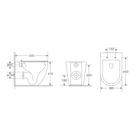 Унітаз підлоговий безбачковий Mixxus Premium ELLIPSE-0701-T1 570х365х410mm, система змиву TORNADO 1