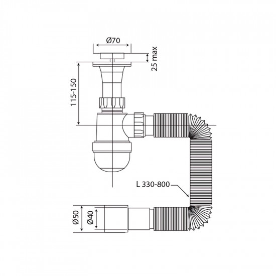 Сифон для умивальника Mixxus SU-02-A 1 1/2"x40 з литим випуском (MI8184)