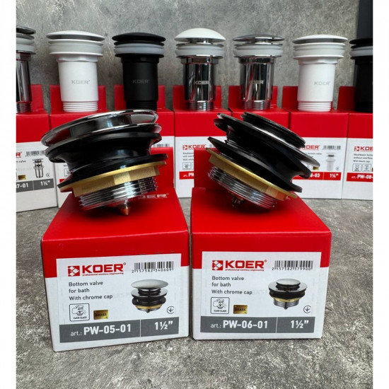 Донный клапан для ванны Koer PW-05-01 1 1/2'' (кнопка) (Цвет хром) (KR3406)