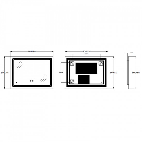 Дзеркало Zerix Kubix MR04-80x60-REVERSE з LED Touch, Anti-fog, димером, регулятором яскравості (ZX6054)