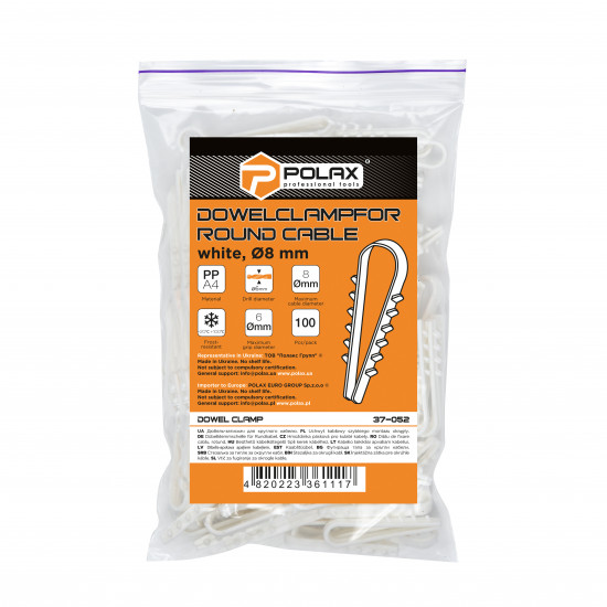 Дюбель-ялинка (затискач) для круглого кабелю Polax D 8 білий (37-052)