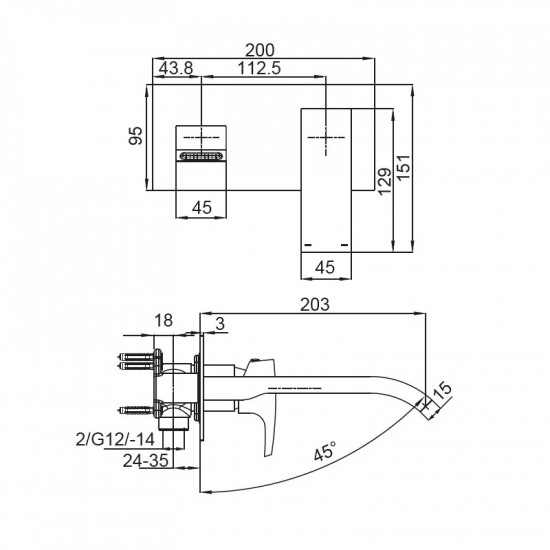 Смеситель для раковины Koer KB-16007-05 встраиваемый (Цвет черный) (KR3451)