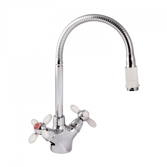 Змішувач для кухні Zerix Z5860-7 (білі ручки) (ZX0349)