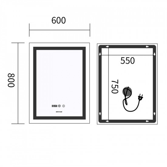 Зеркало Mixxus Premium FLASH MR21-60x80 (LED Touch, Anti-fog, диммер, часы) (MP6617)