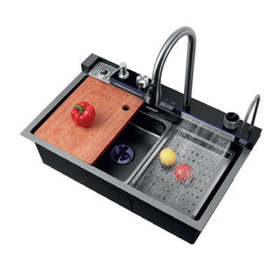 Мойка Zerix ZH7546-SET-02 DECOR NANO-BLACK с встроенным смесителем (ZM5576)