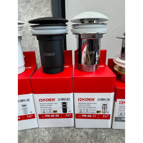 Донний клапан для раковини Koer PW-08-05 1 1/4'' без переливу автоматичний СLICK-СLACK (Колір чорн Донний клапан для раковини Koer PW-08-05 1 1/4'' без переливу автоматичний СLICK-СLACK (Колір чорн
