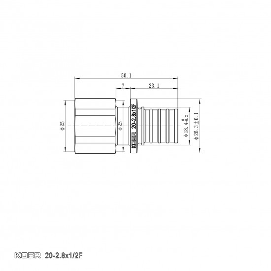 Перехідник з ВР Koer KA.A06F-20 - 20(2.8mm) x 1/2"F (KR4863)