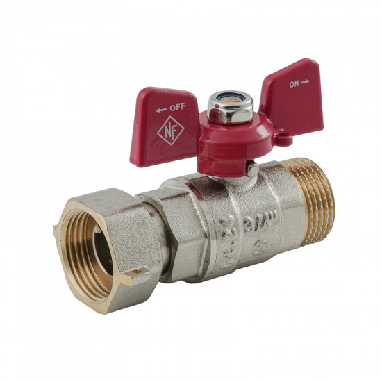 Кран кульовий Nolf classic NFC.821-08-3/4" FM ГШМ з накидною гайкою, ручка "метелик" червона (NF315